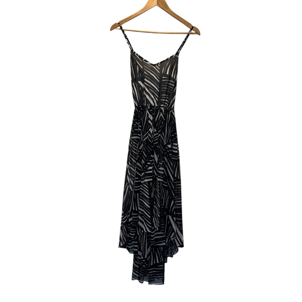 Vintage Banana Republic Dress Sz 0 Black White Geometric Pleated Spaghetti Strap
